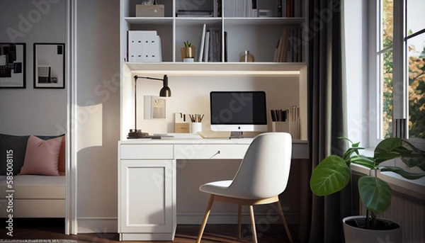 Fototapeta modern working  room white color generative ai art