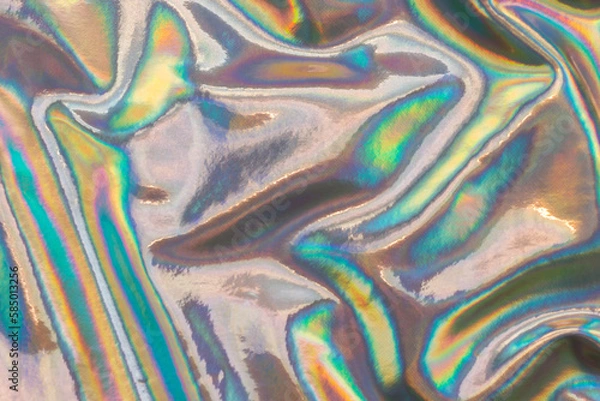 Fototapeta Metallic texture with a wrinkled colorful surface. Abstract neon background texture