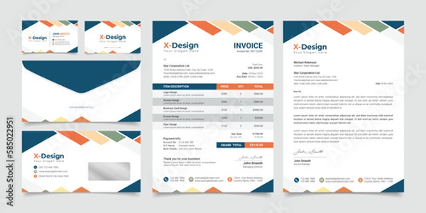 Obraz A set of different templates including invoices letterhead business cards and envelopes