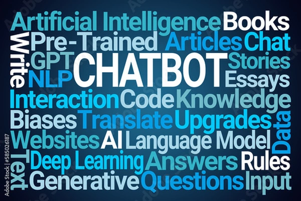 Obraz Chatbot Word Cloud on Blue Background