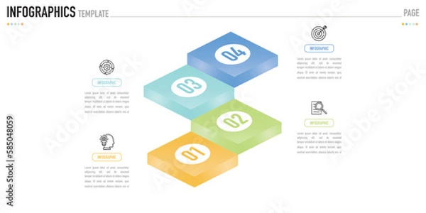 Fototapeta Isometric ladder layer infographic element with 4 step, process, option, colorful 3D rectangle, icons, column square for sale slide, minimal modern simple style, origami, metallic texture, metal color