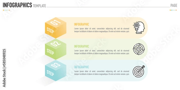 Fototapeta Infographic template or element as a vector with 3 step, process, option, colorful cube, box, rectangle and icons on white background for sale slide, minimal, simple, modern style, ladder, circular