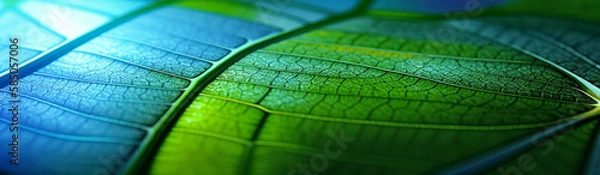 Fototapeta Illustration of a vibrant green leaf with intricate details and textures created with Generative AI technology