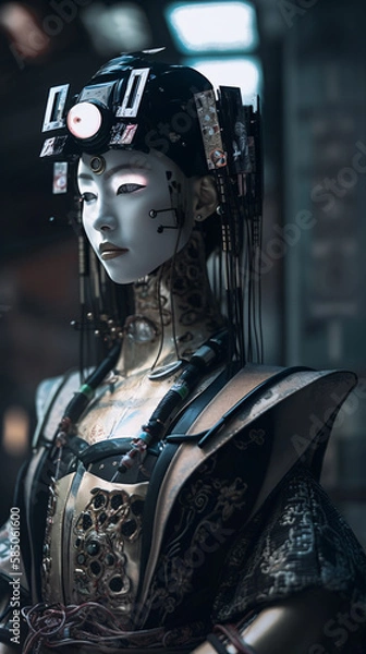 Fototapeta Cyberpunk Geisha Robot, Generative AI