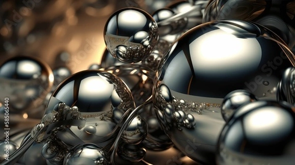 Obraz chrome reflective shiny balls spheres background, generative AI