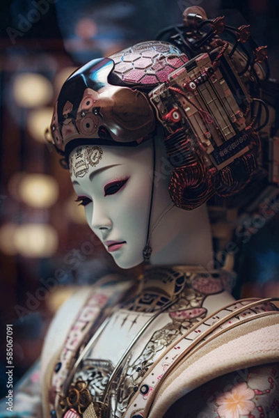 Fototapeta Cyberpunk Geisha Robot, Generative AI