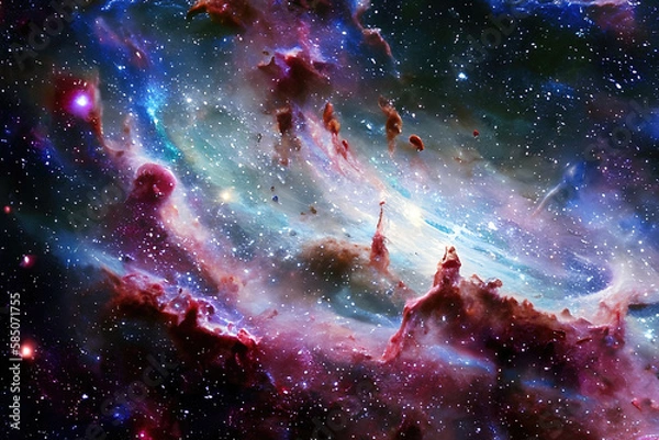 Fototapeta Nebulas and stars cosmic background, universe with galaxies, nebulae and stars. Generative Ai.