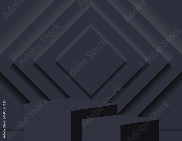 Obraz 3D podium for product display and the background scene, minimalist style, black and gray tones, display stand, studio for product presentation.