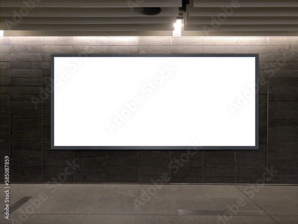 Fototapeta Horizontal blank advertising banners posters mockup in underground tunnel walkway; out-of-home OOH media display space, lightbox; 12 sheet template