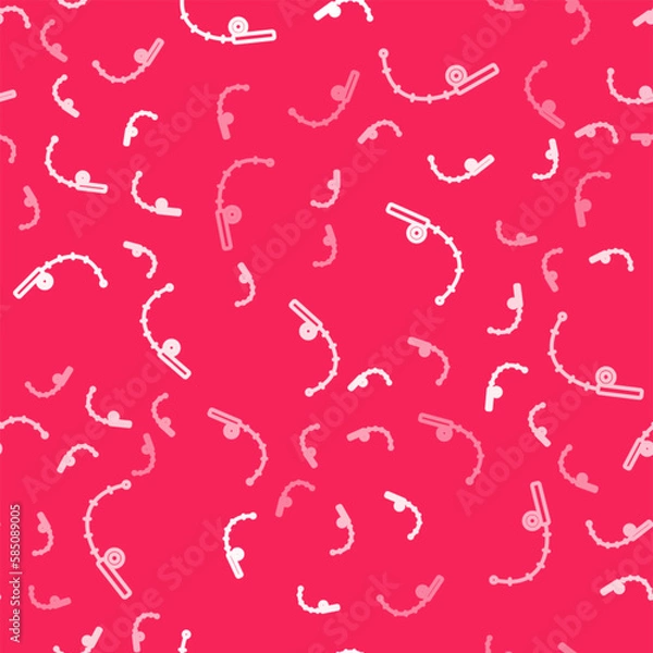 Fototapeta White line Fishing rod icon isolated seamless pattern on red background. Catch a big fish. Fishing equipment and fish farming topics. Vector