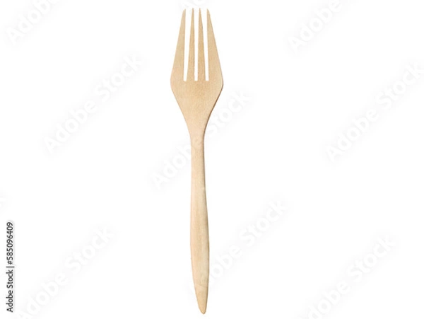 Fototapeta Isolated, cutout, transparent background, directly above view, wooden fork, utensil, kitchen equipment, object, element with clipping path