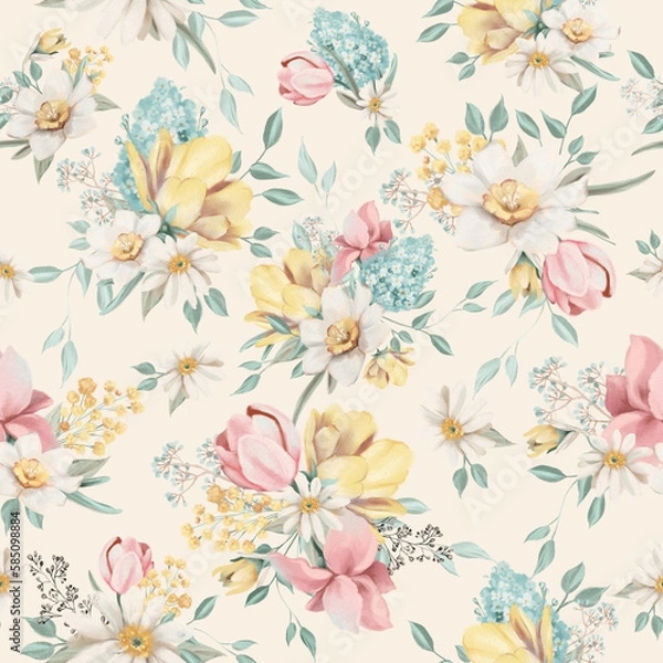 Fototapeta Beautiful floral spring seamless, tileable pattern