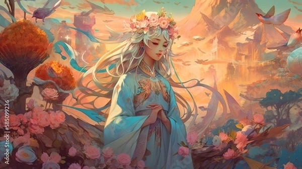 Fototapeta Illustration of abstract and fantasy art, created as a generative artwork using AI.