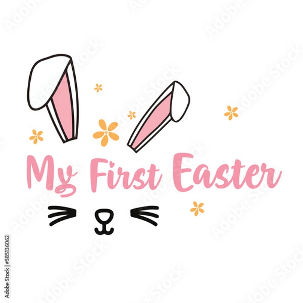 Fototapeta My First Easter Retro Easter T Shirt design. Boy and girl frame vector design. First Easter for baby
