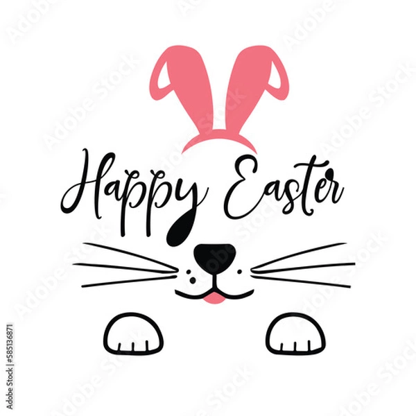 Fototapeta Happy Easter SVG, Happy Easter banner. Trendy Easter design with typography, greeting card, header for website, eggs, bunny ears, in pastel colors.