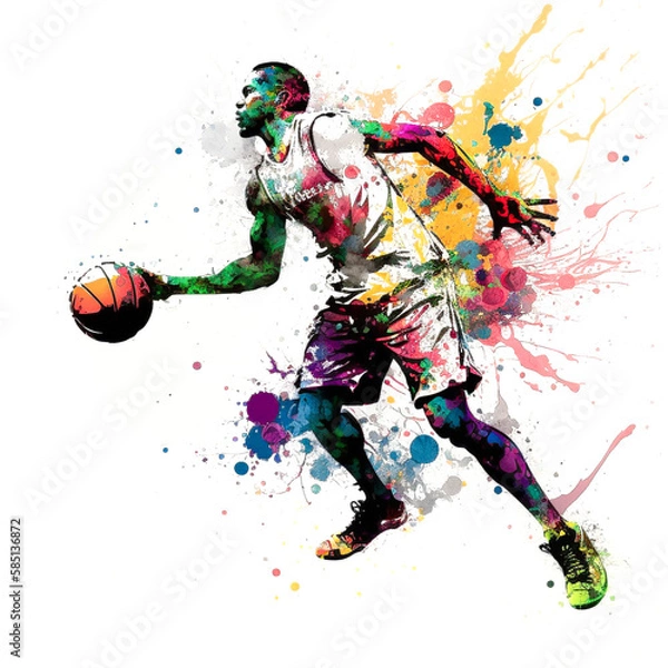 Obraz バスケットボール選手のペイントアート, Basketball Player Paint Art, Generative AI