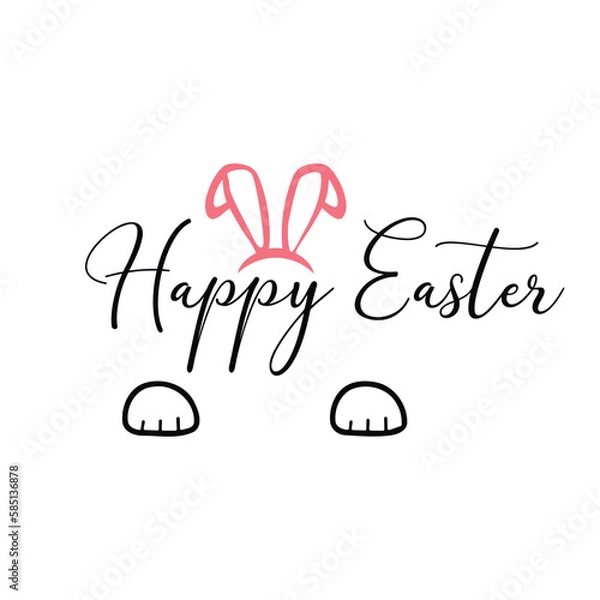 Fototapeta Happy Easter SVG, Happy Easter banner. Trendy Easter design with typography, greeting card, header for website, eggs, bunny ears, in pastel colors.