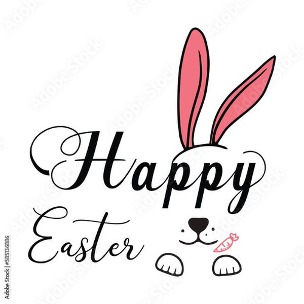 Fototapeta Happy Easter SVG, Happy Easter banner. Trendy Easter design with typography, greeting card, header for website, eggs, bunny ears, in pastel colors.