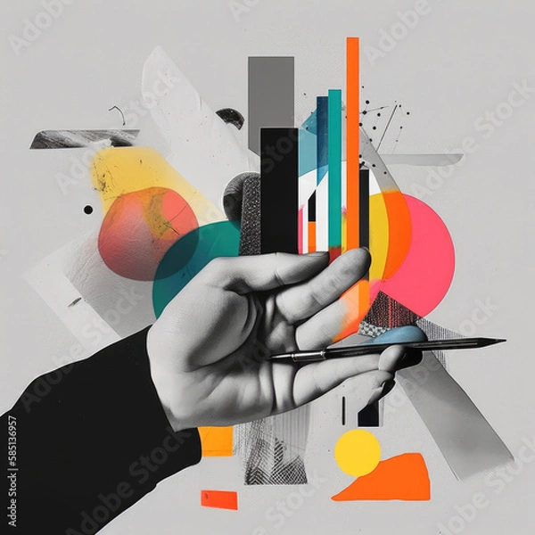 Fototapeta Innovation and creativity a hand holding a paintbrush or pen