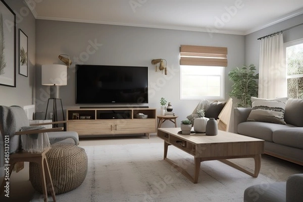 Fototapeta Family Room: Capture a set of images that showcase a cozy, family - friendly family room. Generative AI