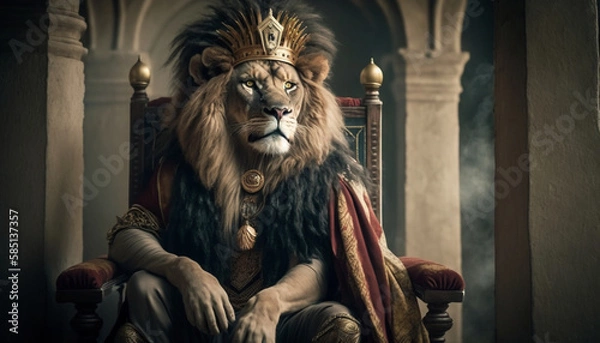 Fototapeta 王座に座るライオンの王