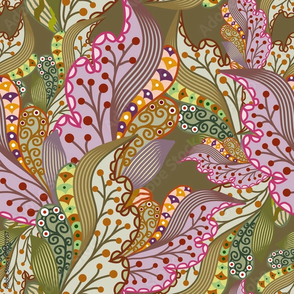 Obraz Seamless texture with ornate flowers and leaf 