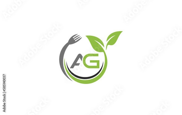 Obraz Green leaf nature with spoon and healthy logo design spoon fork and leaf