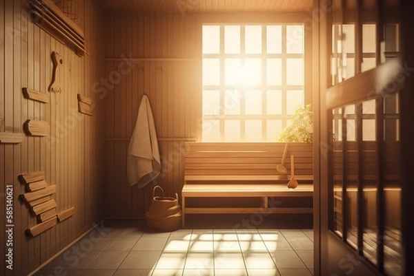 Fototapeta Home Sauna: Create a set of images that showcase a cozy, relaxing home sauna. Generative AI
