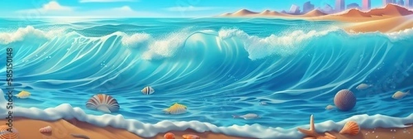 Obraz Summer background, Summer tropical sea background, sand beach. Horizontal banner and poster, header for website. generative ai