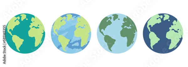 Fototapeta Set of Earth planet icons. Vector illustration of flat planet Earth for web design, banner, infographic