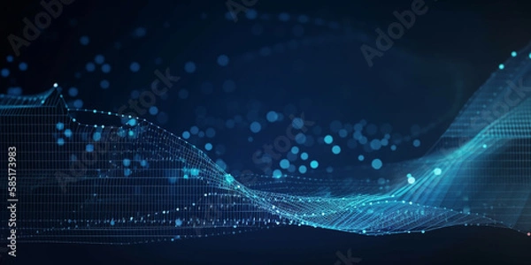 Fototapeta Abstract connected blue dots and line on deep blue background, data flow concept, neural network of artificial intelligence, network connection, big data network