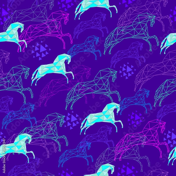 Fototapeta Seamless pattern with triangular horses