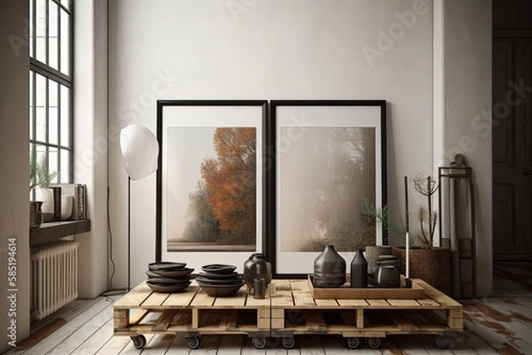 Obraz mock up poster frames with vintage loft interior background