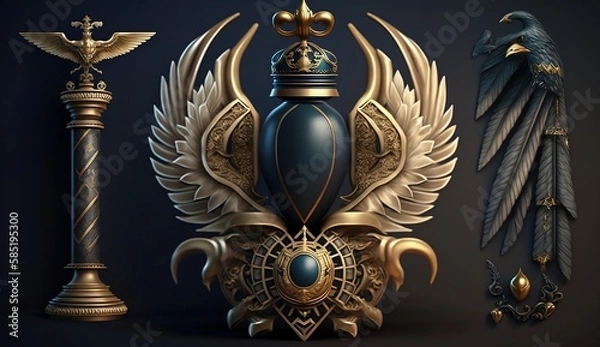 Fototapeta A golden crown made of eagle feathers with some historical touches