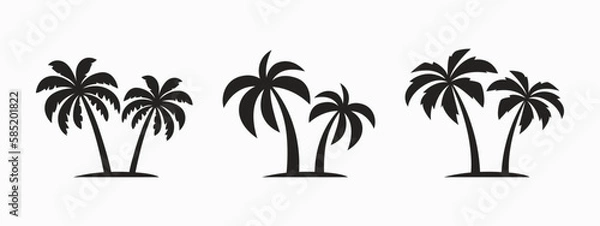 Fototapeta Vector Palm Tree Couples , Palm Tree Icon Set Isolated on White Background. Palm Silhouettes. Design Template for Tropical, Vacation, Beach, Summer Concept. Vector Illustration. Front View
