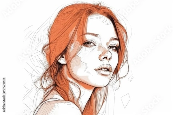 Fototapeta Simplicity is Beauty: A Striking Red Hair Portrait in Minimalist Style - AI generated