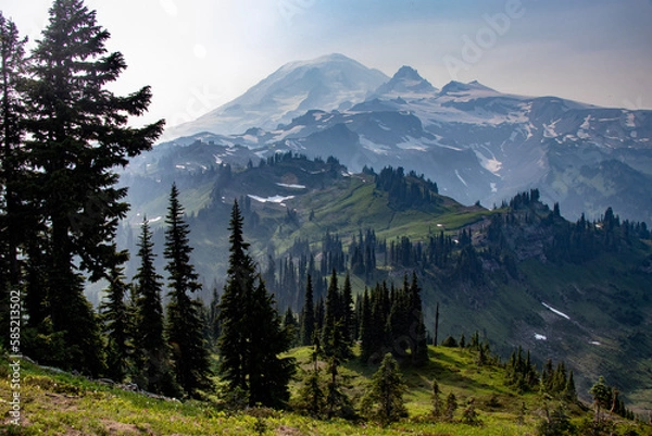 Fototapeta Hiking the Wonderland Trail around Mt. Rainier; mountain landscape