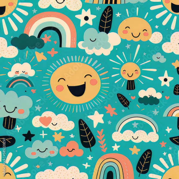 Fototapeta Cute and happy fantasy background pattern. Generative AI
