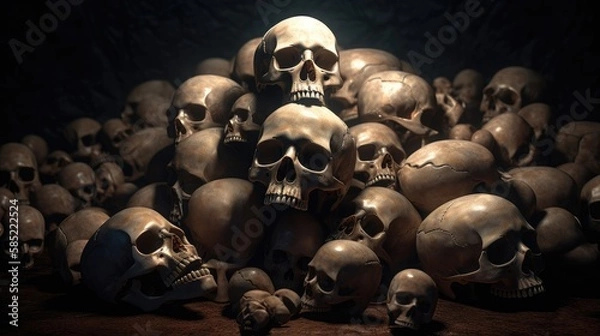 Fototapeta Awesome pile of skull human and bone. Created with Generative AI.