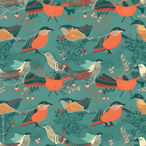 Fototapeta Bird Themed Seamless and Tileable Pattern
