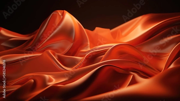 Fototapeta White orange Wavy Satin glass Background, Neon Lighting highlights an orange silk fabric blowing in the wind folds. - Generative AI