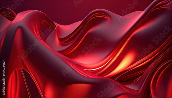 Fototapeta Red Wavy Satin glass Background Neon Lighting red abstract background with curves and a light red background. - Generative AI