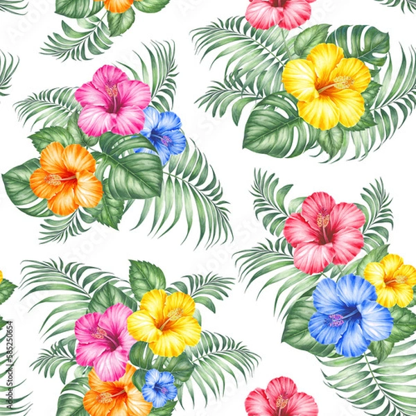 Obraz Tropical seamless pattern. Watercolor flowers