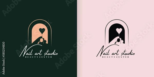 Obraz Nail studio or nail polish icon set logo design for beauty salon with unique concept