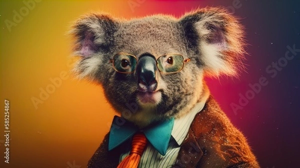 Obraz Koala in suit: Studio Shot of a Koala in Business clothes, Mixing Professional and Animal portrait concept in 8K created with generative ai technology