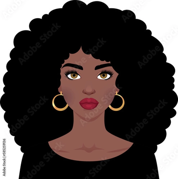 Obraz Portrait of a young beautiful african woman with a traditional afro hairstyle. Avatar for social network.Vector illustration44