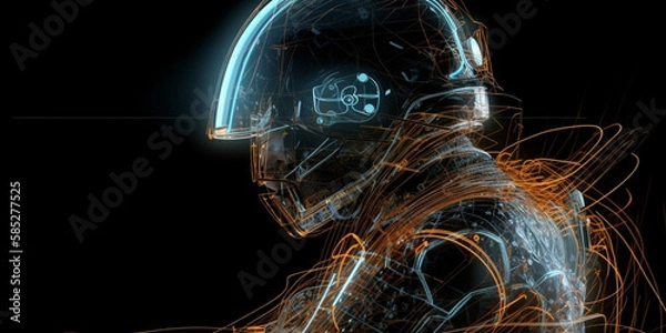 Obraz A nonexistent human with helmet,  technology background , human with space suit , Generative AI