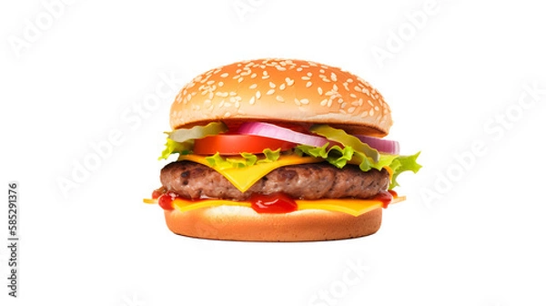 Fototapeta tasty beef burger with cheese and salad