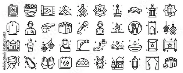 Fototapeta 40 set bundel icon Ramadhan icon style Line, vektor Ilustration