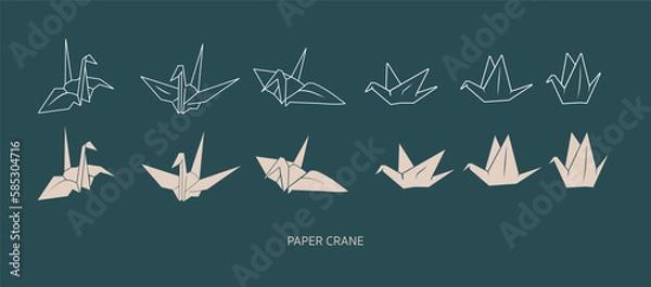 Fototapeta 折り紙で作ったシンプルな折り鶴のベクター素材セット